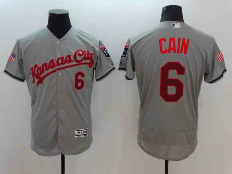 Royals 6 Lorenzo Cain Grey Fashion Stars & Stripes Flexbase Jersey