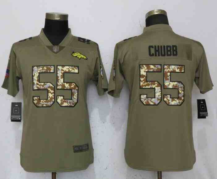 Women NEW Nike Denver Broncos 55 Chubb OliveCamo Carson 2017 Salute to Service Elite Player