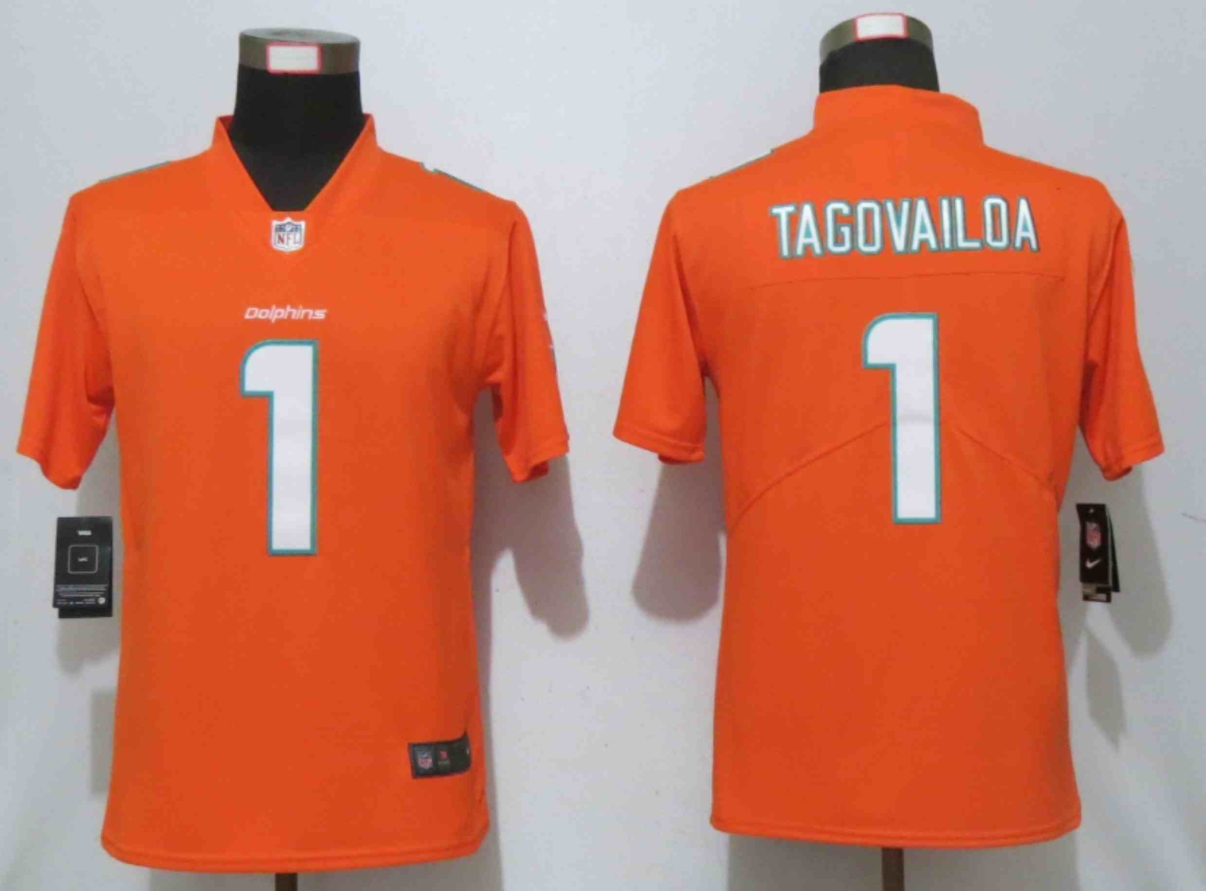 Women New Nike Miami Dolphins 1 Tagovailoa Orange 2020 Alternate Vapor Elite Playe