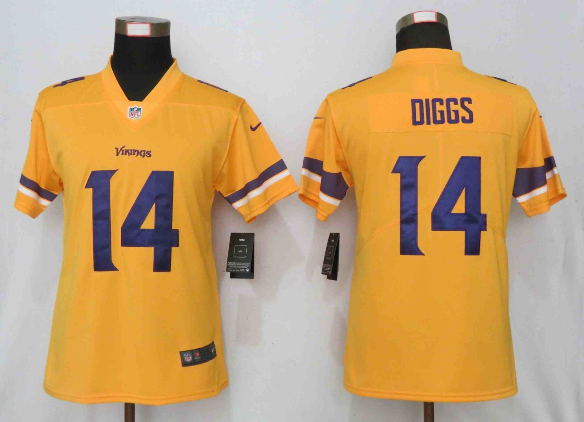Women NEW Nike Minnesota Vikings 14 Dlggs 2019 Vapor Untouchable Nike Gold Inverted Elite Playe
