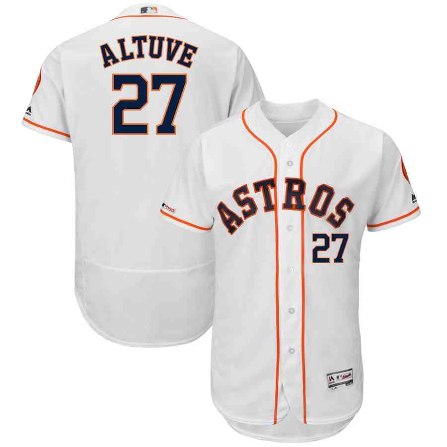 Astros 27 Jose Altuve White 150th Patch Flexbase Jersey