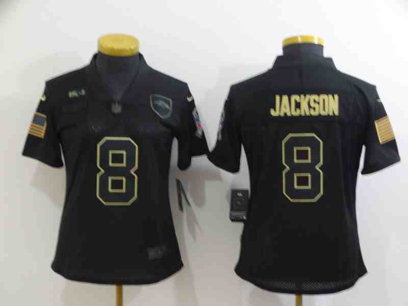 Women's Baltimore Ravens #8 Lamar Jackson 2020 Black Salute To Service Limited Jersey