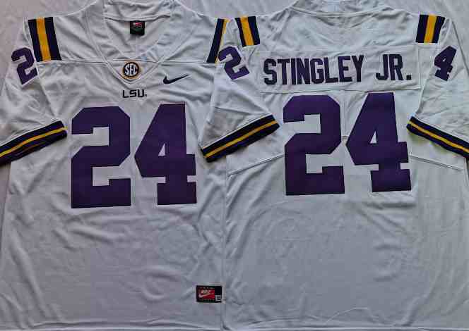 NCAA LSU Tigers #24 STINGLEY JR. White 2021 New jersey