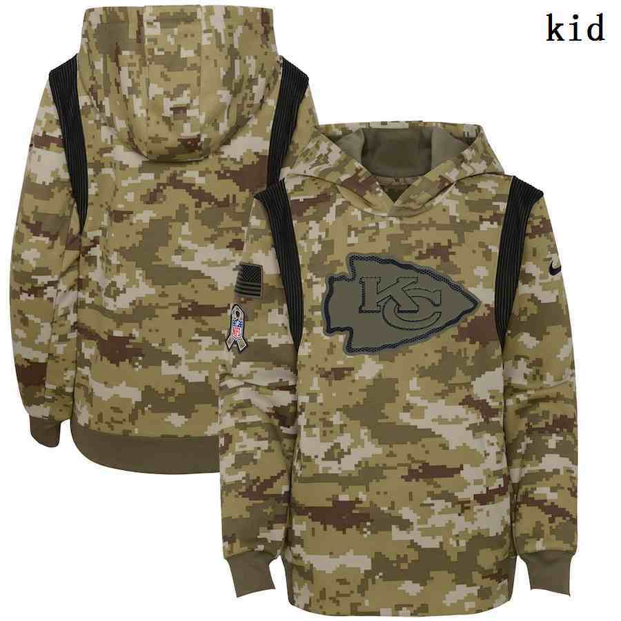Youth Kansas City Chiefs Nike Camo 2021 Salute To Service Therma Performance Pullover Hoodie
