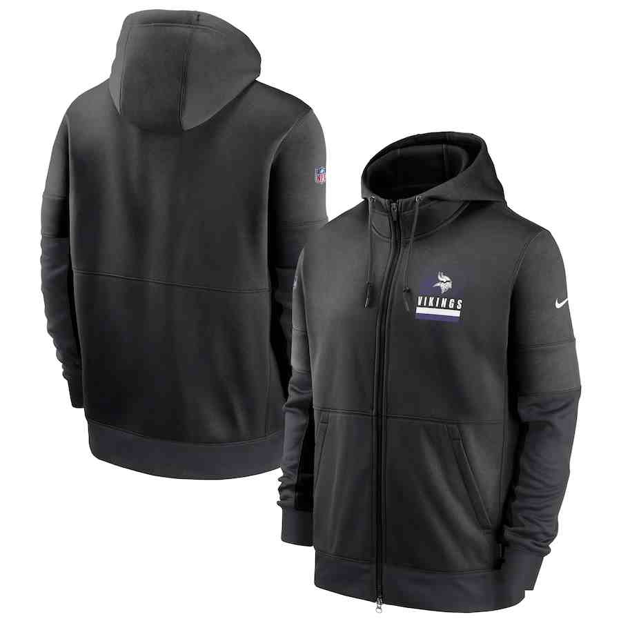 Men's Minnesota Vikings Nike Black Sideline Impact Lockup Performance Full-Zip Hoodie