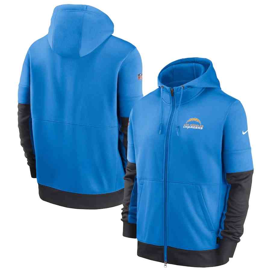 Men's Los Angeles Chargers Nike Powder Blue Sideline Impact Lockup Performance Full-Zip Hoodie