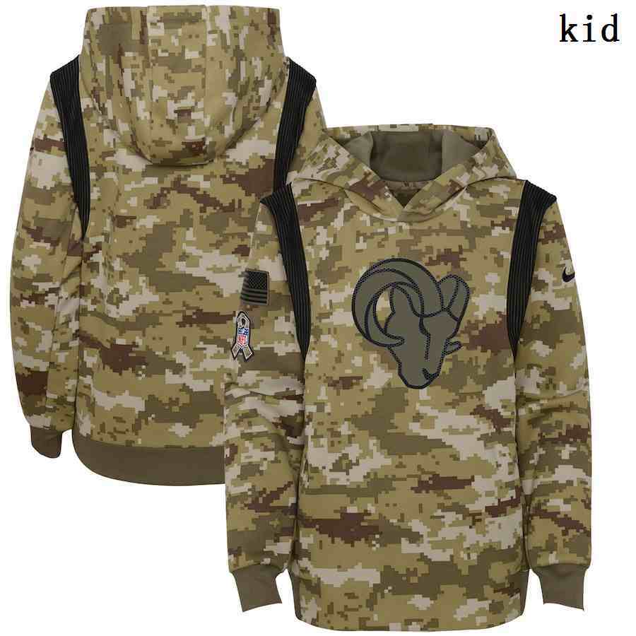 Youth Los Angeles Rams Nike Camo 2021 Salute To Service Therma Performance Pullover Hoodie
