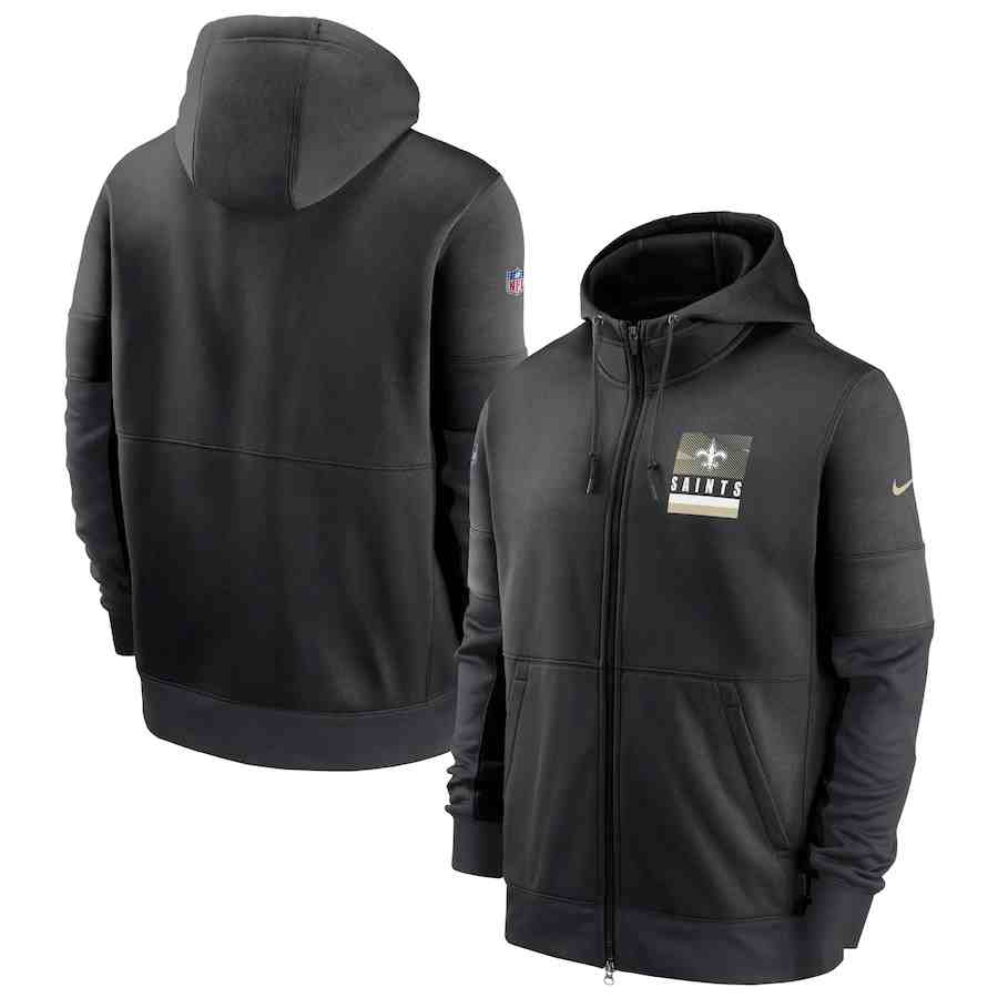 Men's New Orleans Saints Nike Black Sideline Impact Lockup Performance Full-Zip Hoodie