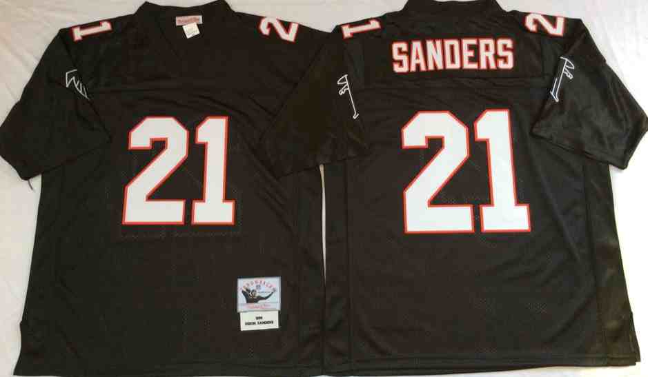 Men's Atlanta Falcons 21 Deion Sanders 1990 Throwback Black Jersey