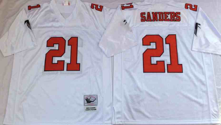 Men's Atlanta Falcons 21 Deion Sanders Throwback White Jersey