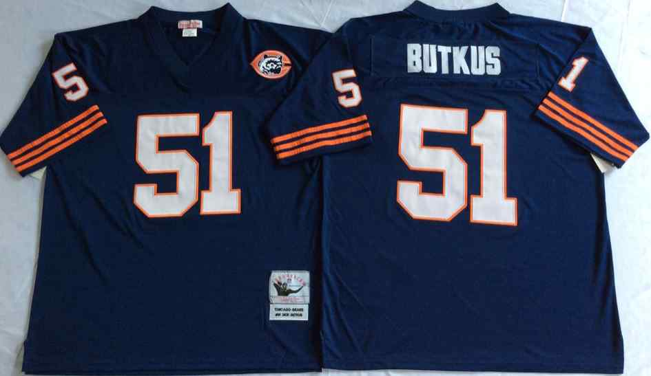 Men's Chicago Bears 51 Dick Butkus Throwback Navy Blue Jersey with Bear Patch