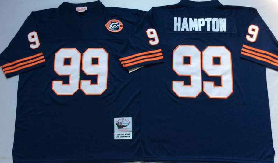 Men's Chicago Bears 99 Dan Hampton Throwback Navy Blue Jersey with Bear Patch