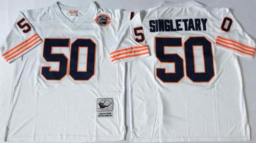 Men's Chicago Bears 50 Mike Singletary Throwback White Jersey with Bear Patch