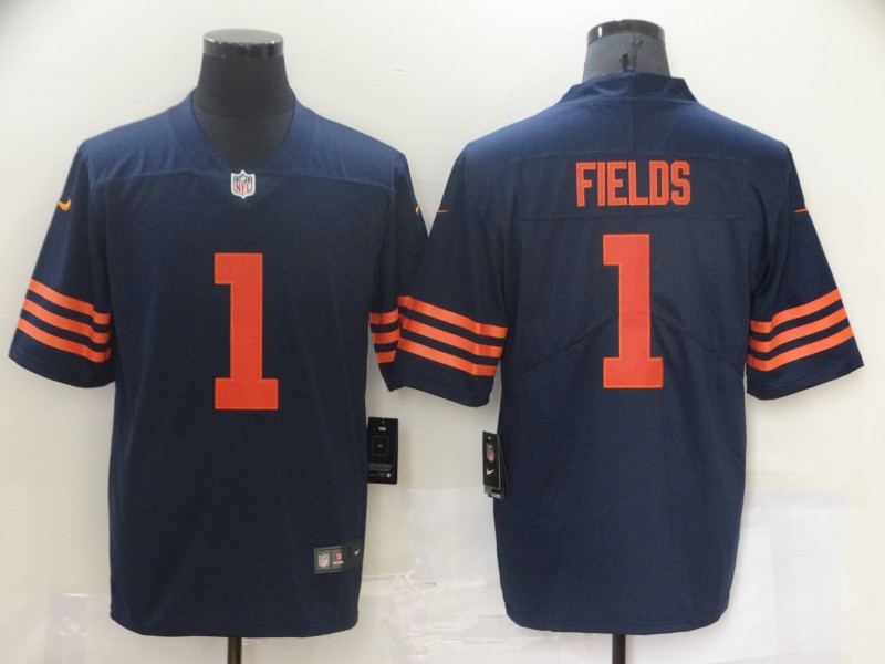 Nike Bears 1 Justin Fields Navy Throwback 2021 NFL Draft Vapor Untouchable Limited Jersey