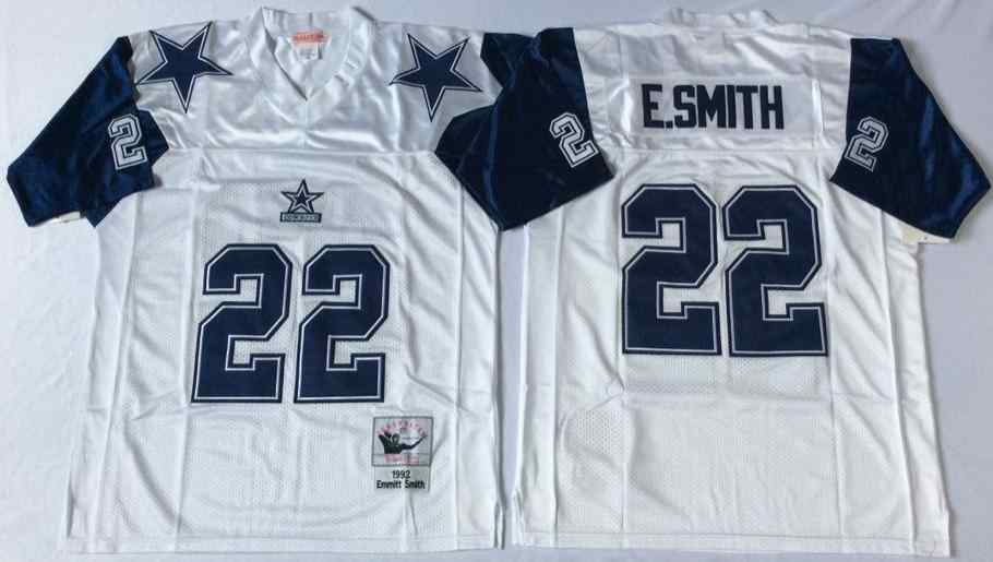 Men's Dallas Cowboys 22  Emmitt Smith  1992 Throwback White Jersey
