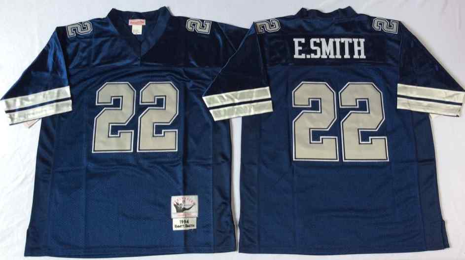 Men's Dallas Cowboys 22 Emmitt Smith 1994 Throwback Navy Blue Jersey