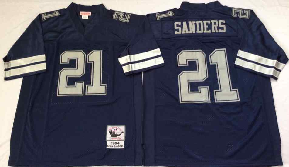 Men's Dallas Cowboys 21 Deion Sanders 1994 Throwback Navy Blue Jersey