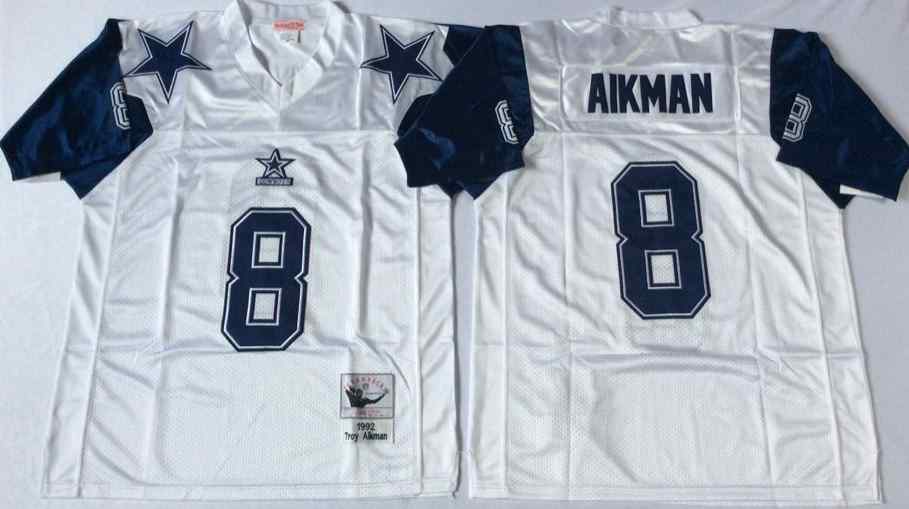 Men's Dallas Cowboys 8 Troy Aikman 1995 Throwback White Jersey