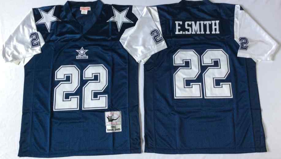 Men's Dallas Cowboys 22 Emmitt Smith 1995 Throwback Navy Blue Jersey
