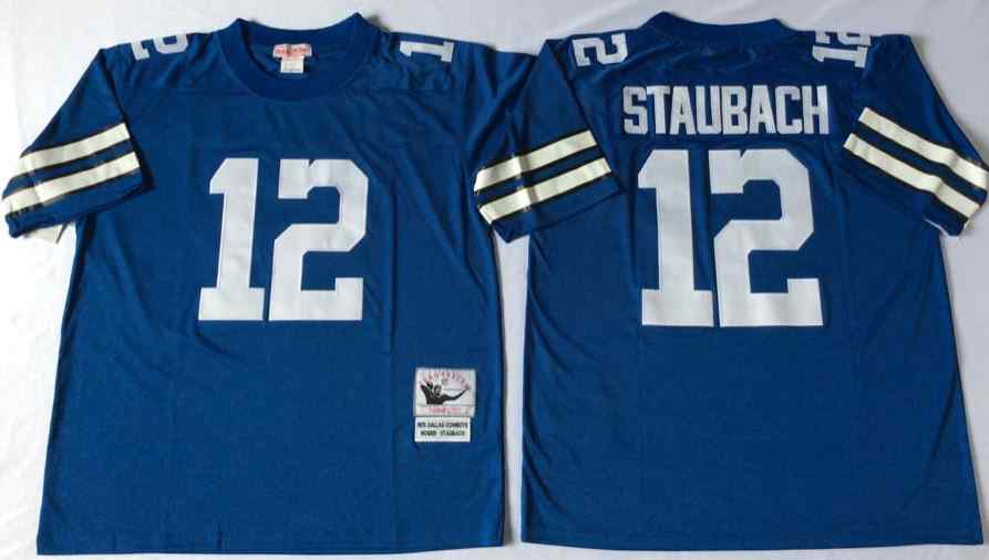Men's Dallas Cowboys 12 Roger Staubach 1977 Throwback Blue Jersey