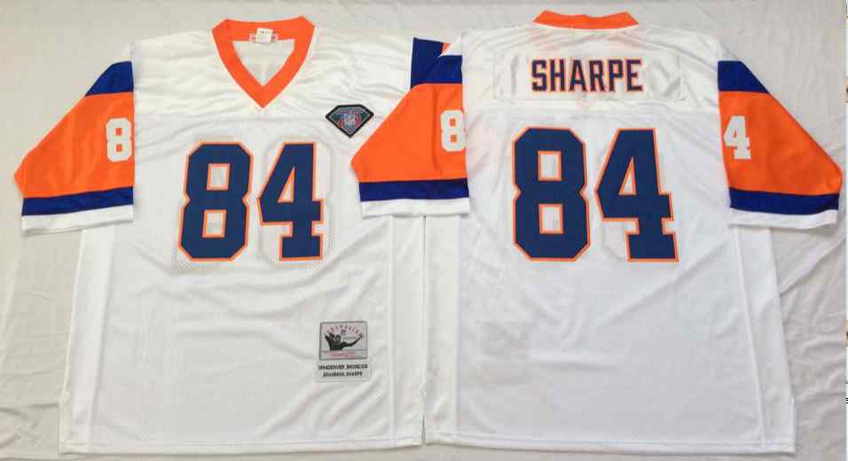 Men's Denver Broncos 84 Shannon Sharpe 1994 Throwback White Jersey