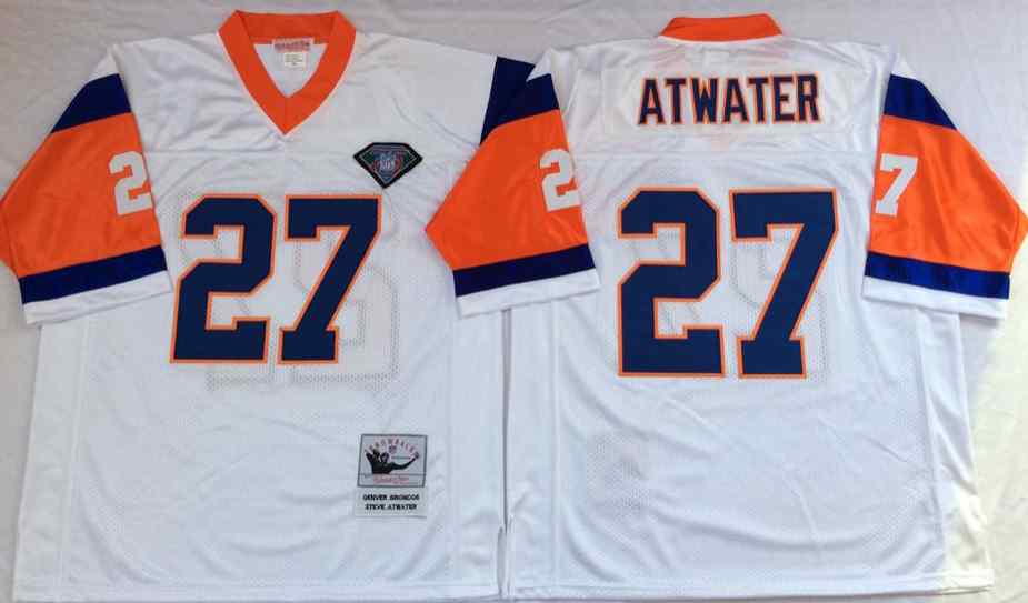 Men's Denver Broncos 27 Steve Atwater 1994 White Throwback Jersey