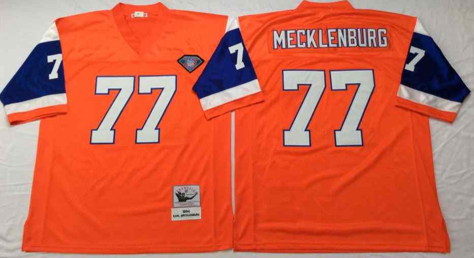 Men's Denver Broncos 77 Karl Mecklenburg 1994 Throwback Orange Jersey