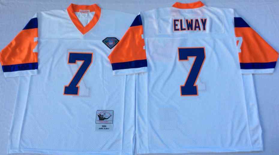 Men's Denver Broncos 7 John Elway 1994 Throwback White Jersey