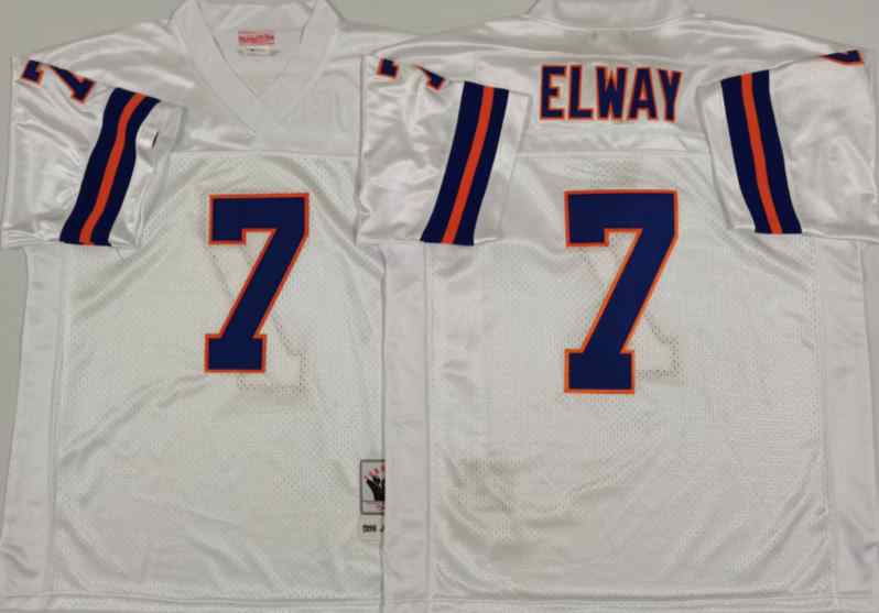 Men's Denver Broncos 7 John Elway 1990 Throwback White Jersey