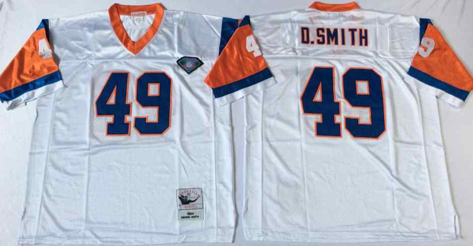 Men's Denver Broncos 49 Dennis Smith 1994 Throwback White Jersey