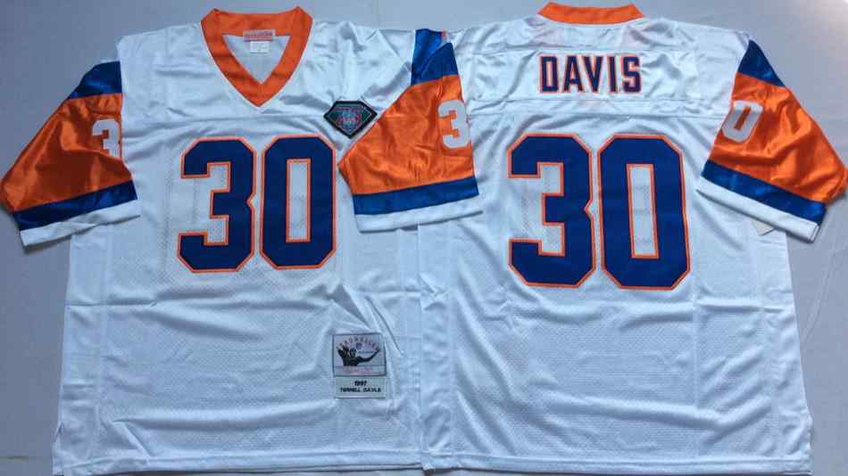 Men's Denver Broncos 30 Terrell Davis 1994 Throwback White Jersey
