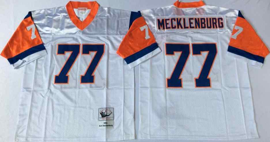 Men's Denver Broncos 77 Karl Mecklenburg 1994 Throwback White Jersey