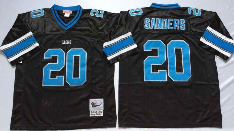 Men's Detroit Lions 20 Barry Sanders Throwback Black Jersey