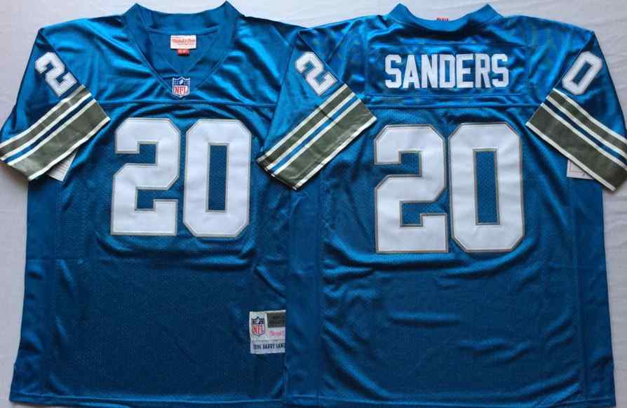 Men's Detroit Lions 20 Barry Sanders 1996 Throwback Light Blue Jersey