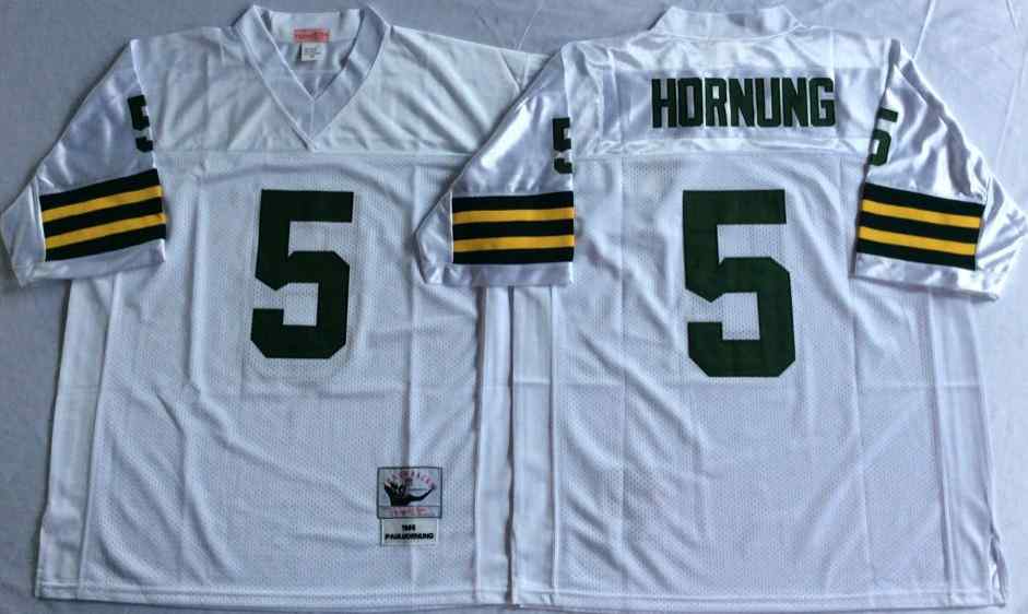 Men's Green Bay Packers 5 Paul Hornung 1966 Throwback White Jersey