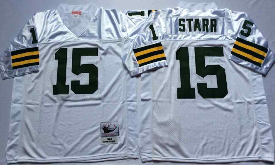 Men's Green Bay Packers 15 Bart Starr Throwback White Jersey