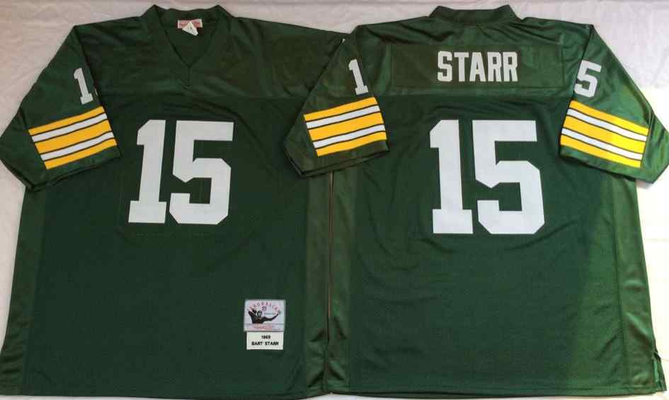 Men's Green Bay Packers 15 Bart Starr Throwback Green Jersey