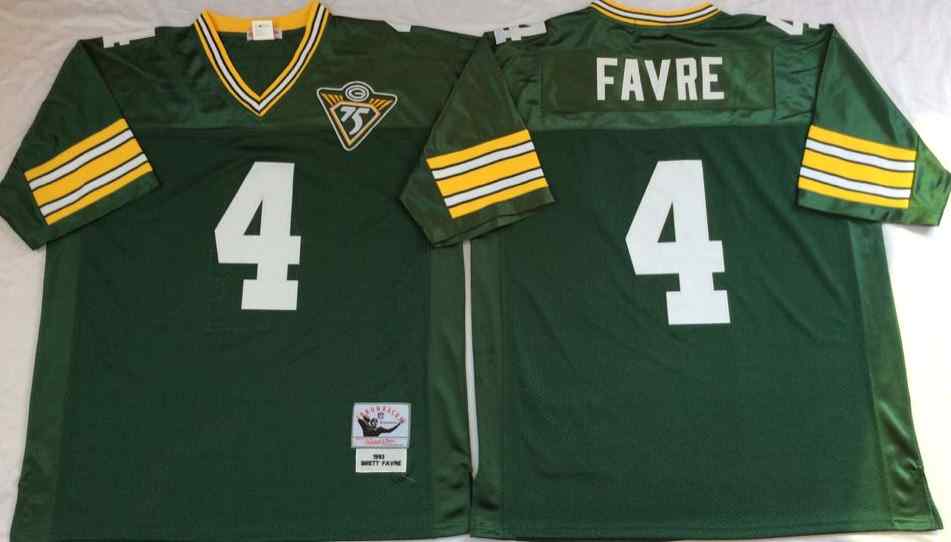 Men's Green Bay Packers 4 Brett Favre 1993 Throwback Green Jersey