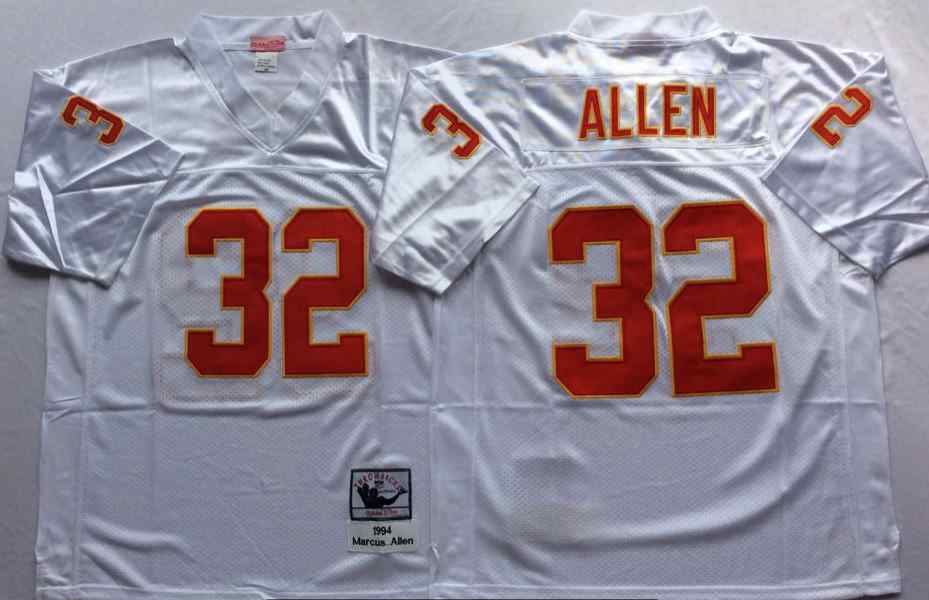 Men's Kansas City Chiefs 32 Marcus Allen 1994 Throwback White Jersey
