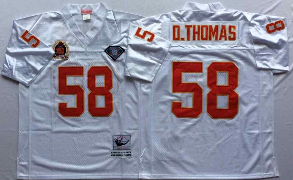 Men's Kansas City Chiefs 58 Derrick Thomas Throwback White Jersey