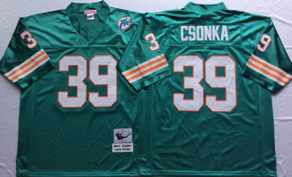 Men's Miami Dolphins #39 Larry Csonka Throwback Aqua Jersey