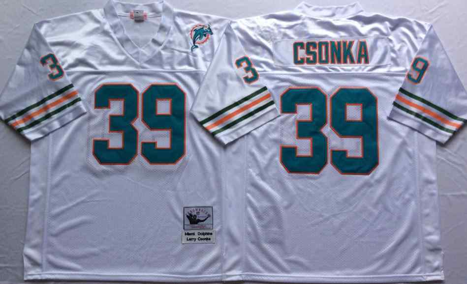 Men's Miami Dolphins #39 Larry Csonka Throwback White Jersey