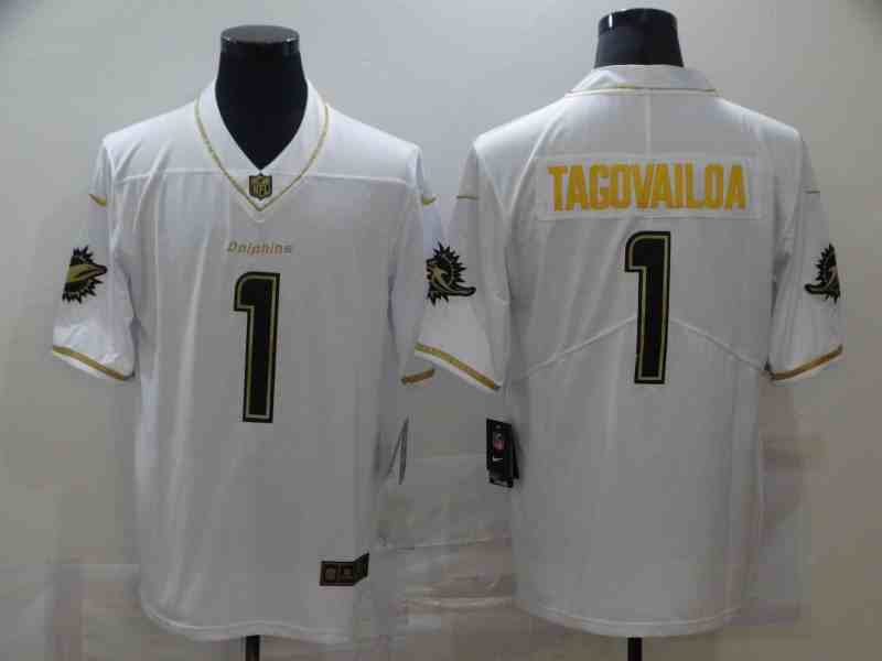Nike Dolphins 1 Tua Tagovailoa white Gold 2020 Salute To Service Limited Jersey
