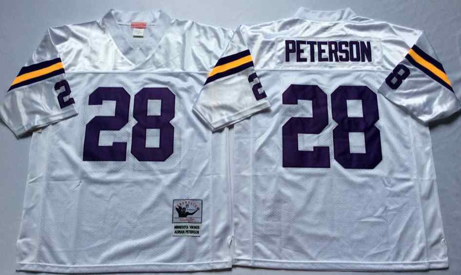 Men's Minnesota Vikings #28 Adrian Peterson Throwback White Jersey