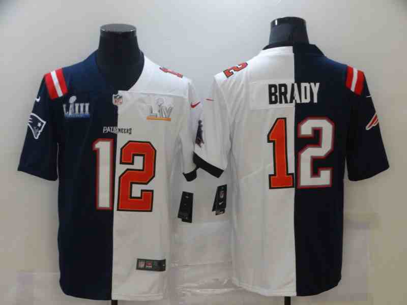 Men's New England Patriots 12 Tom Brady Navy Blue White Super Bowl Patch Two Tone Vapor Untouchable Stitched NFL Nike Limited Jersey