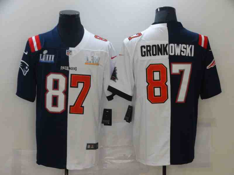 Men's New England Patriots  87 Rob Gronkowski Navy Blue White Super Bowl Patch Two Tone Vapor Untouchable Stitched NFL Nike Limited Jersey
