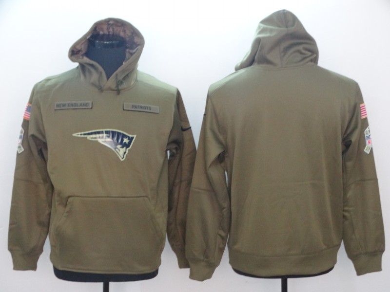 Men's New England Patriots Olive Salute To Service Sideline Therma Performance Pullover Stitched NFL Hoodie