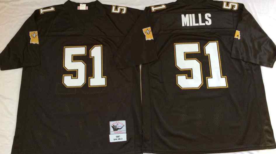 Men's New Orleans Saints #51 Sam Mills 1987 Throwback Black Jersey