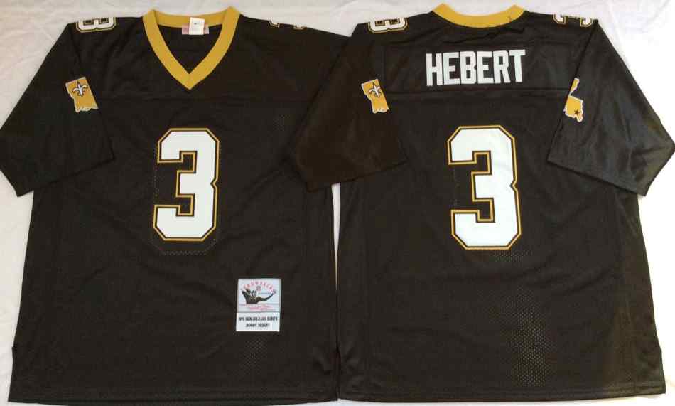 Men's New Orleans Saints #3 Bobby Hebert Throwback Black Jersey