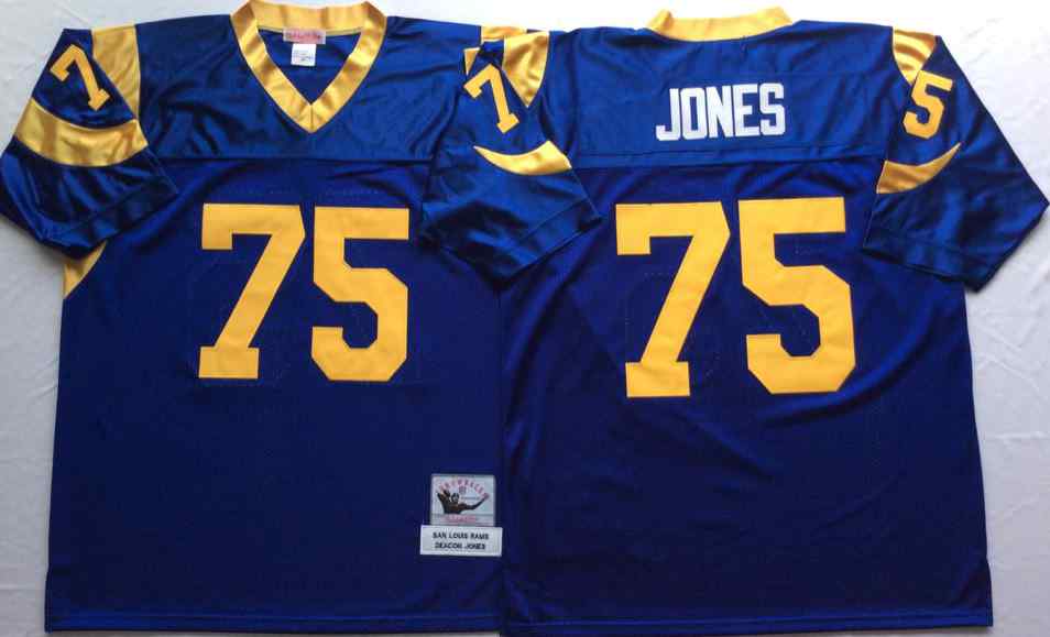 Men's Los Angeles Rams #75 Deacon Jones Throwback Blue Jersey
